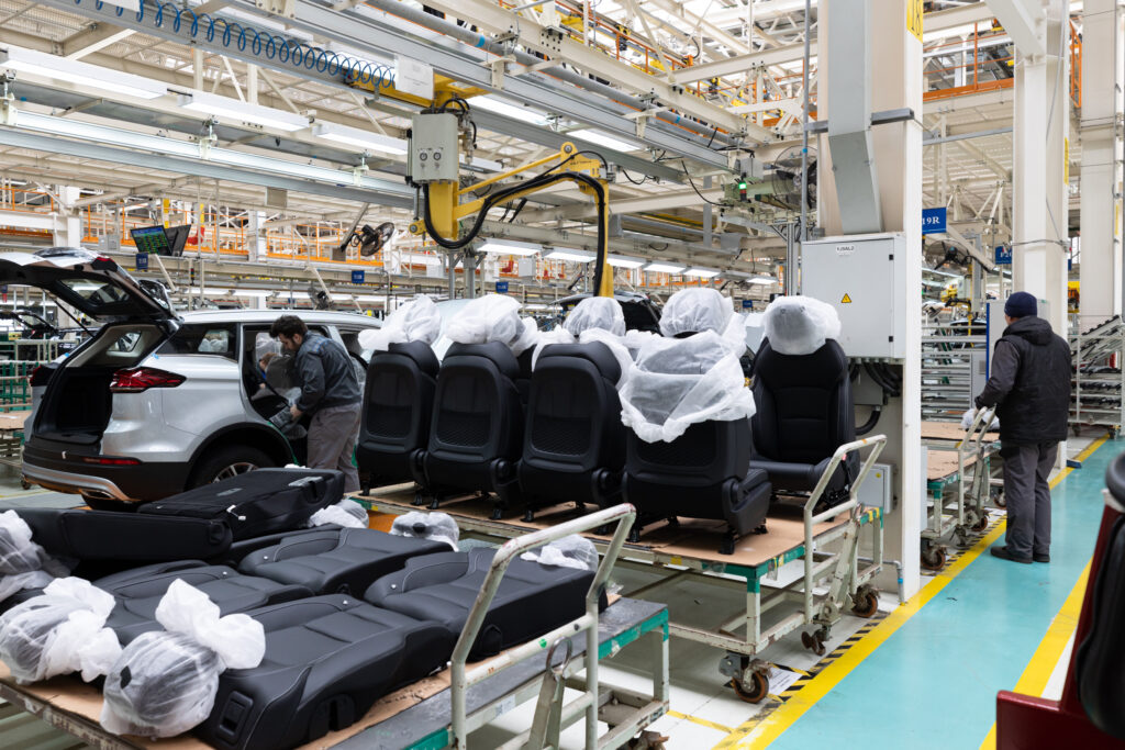 photo of auto assembly line specifically the seats